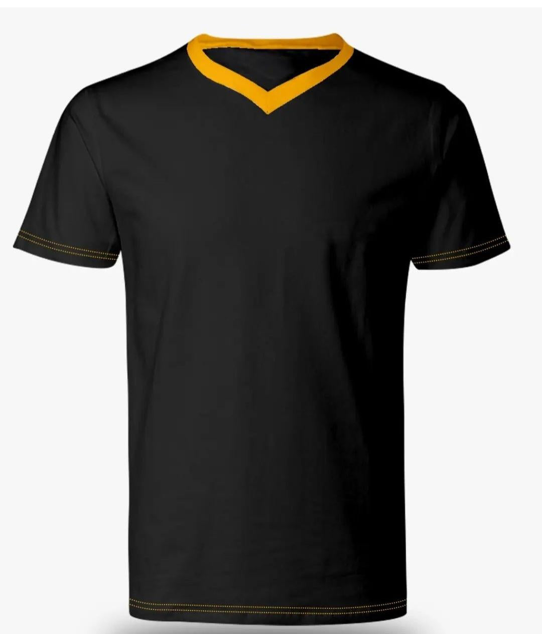 V Neck Black and Gold with Contrast Stitching