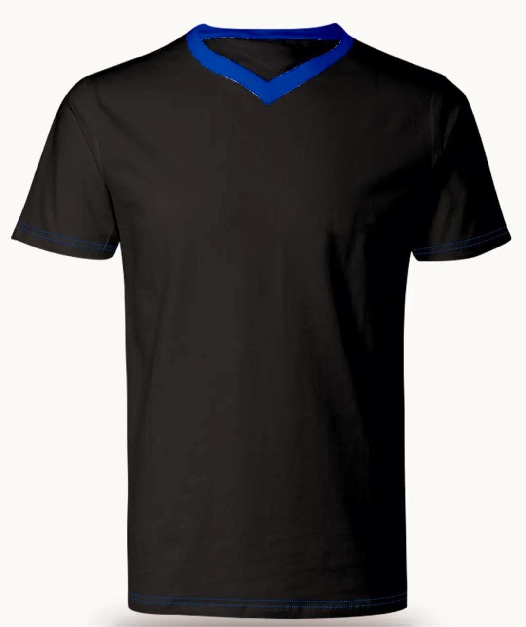 V Neck Black and Blue Contrast Stitching
