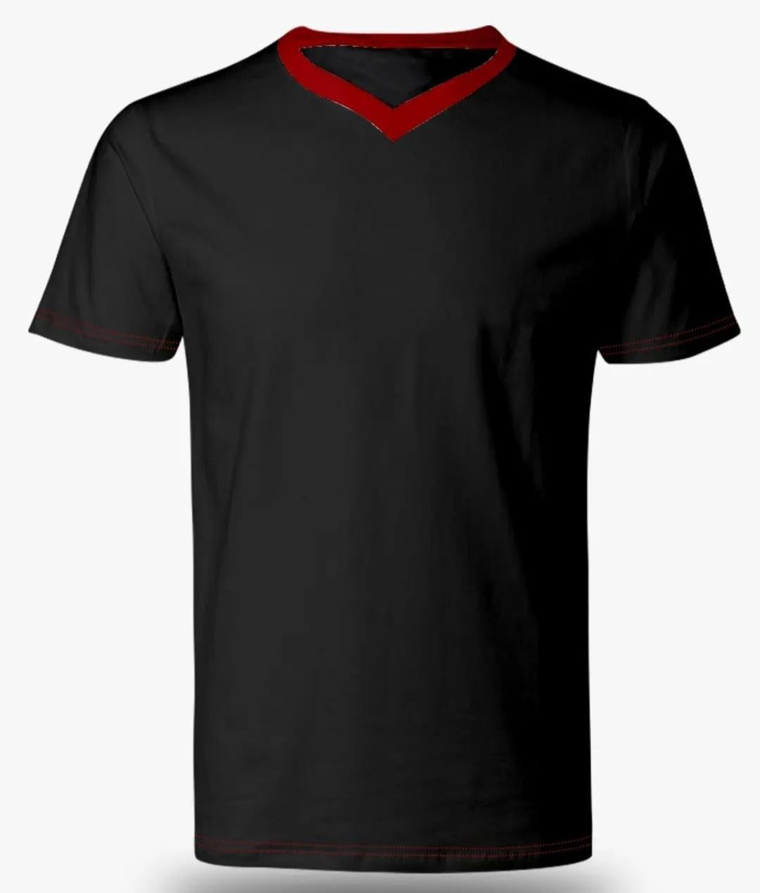 V Neck Black and Red With Contrast Stitching