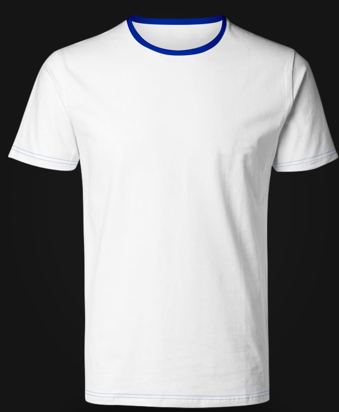 White Round Neck T-shirt with True Blue Collar