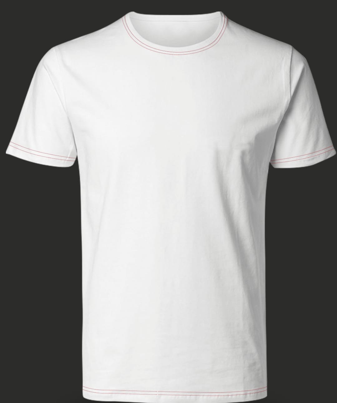 White Round Neck T-shirt with Red contrast stitching