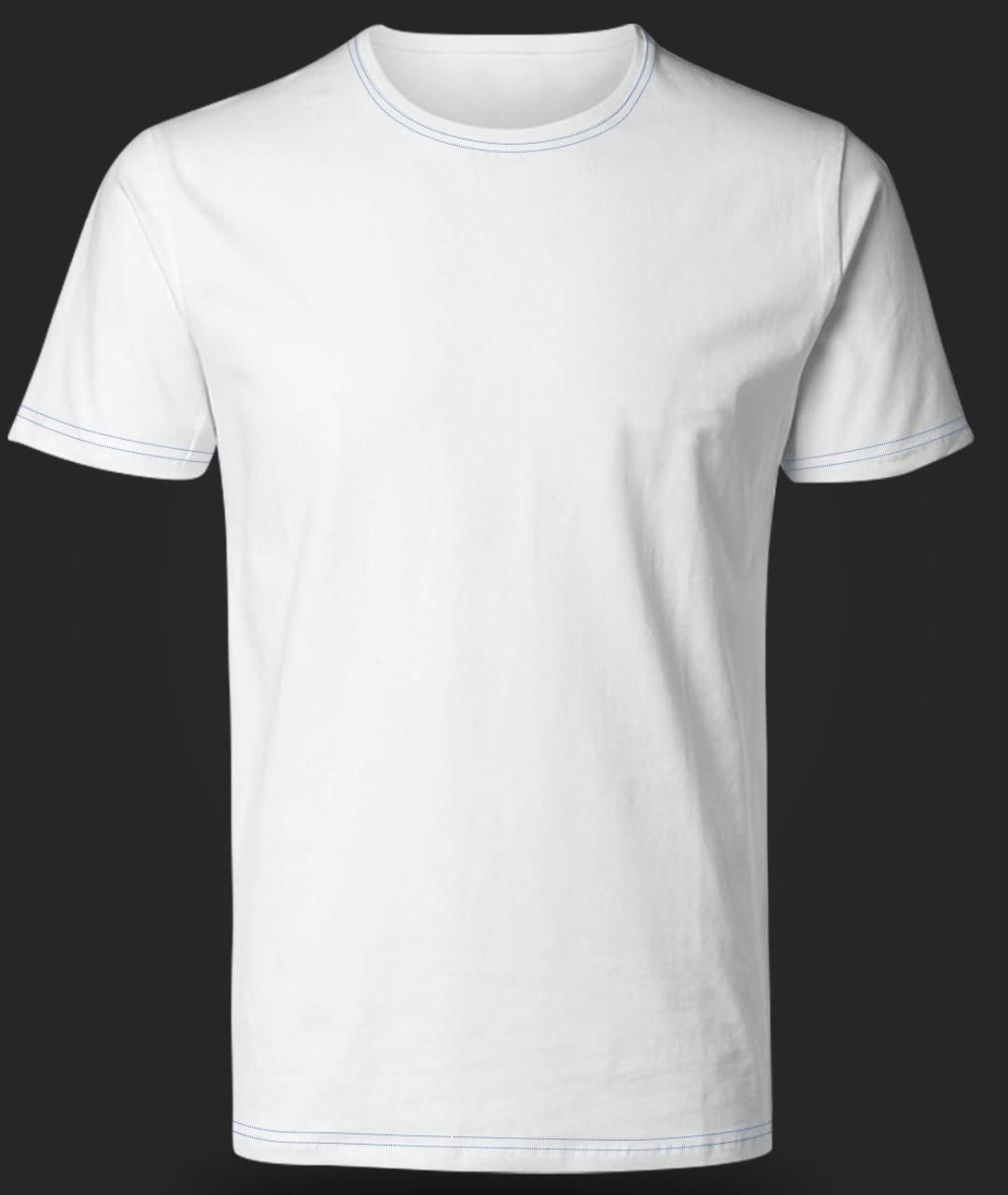 White Round Neck T-shirt with True Blue contrast stitching