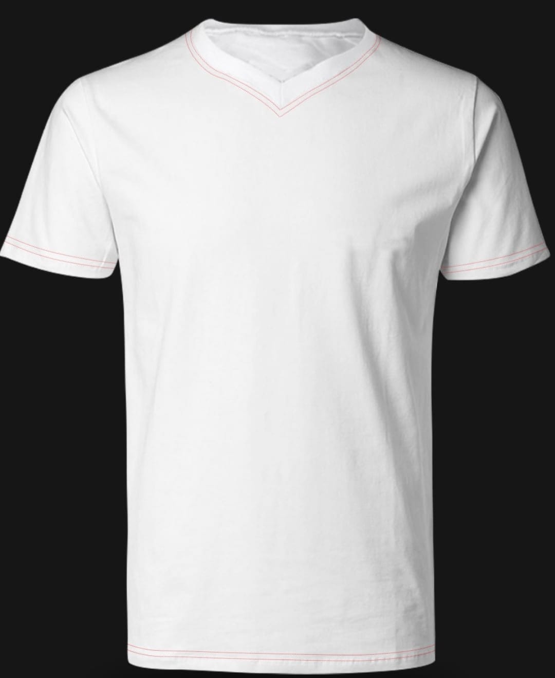 White V-Neck T-shirt with Red contrast stitching