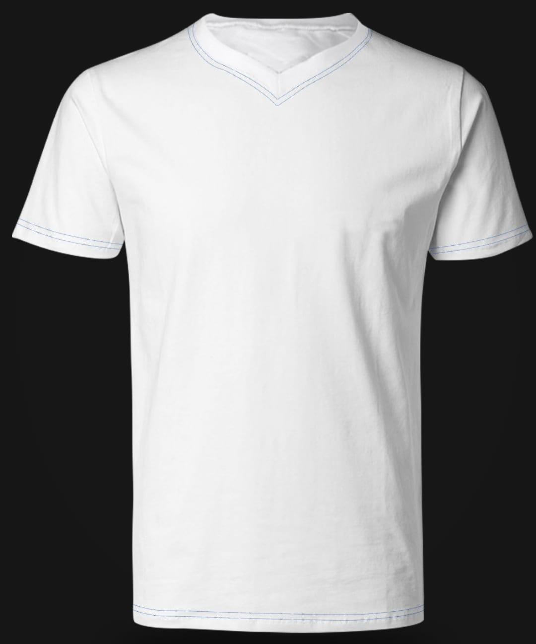 White V-Neck T-shirt with True Blue contrast stitching