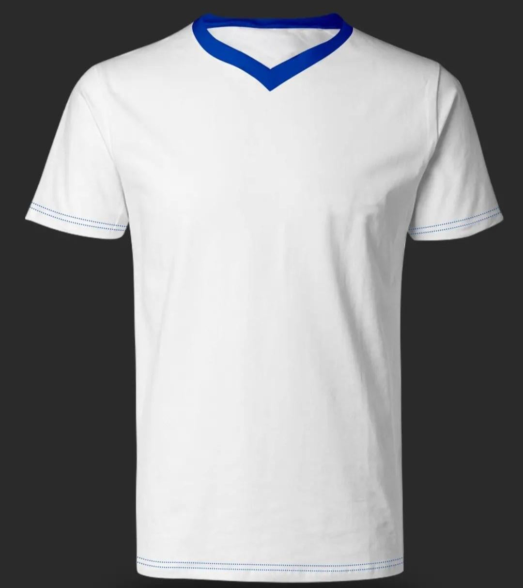 White V Neck T-shirt with Blue collar