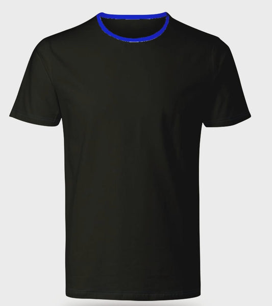 Black Round Neck T-shirt with True Blue Collar