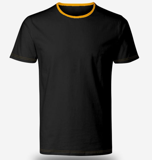 Black Round Neck T-shirt with Gold Collar