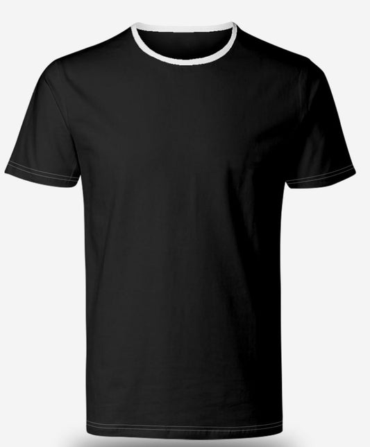 Black Round Neck T-shirt with White Collar